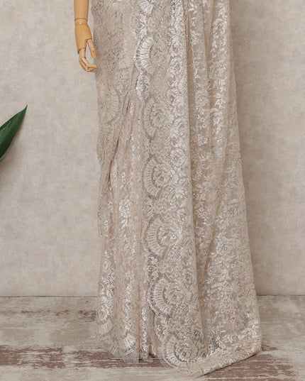 Light Pink Premium Metallic Chantilly Lace Saree with Stone Work, 5.5 Meters Length, 110 Cms Width, Made in France-D23874
