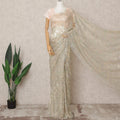 Iridescent Gold Premium Metallic Chantilly Lace Saree with Stone Work, 5.5 Meters Length, 110 Cms Width, Made in France-D23876 Regal Fabrics