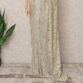 Iridescent Gold Premium Metallic Chantilly Lace Saree with Stone Work, 5.5 Meters Length, 110 Cms Width, Made in France-D23876 Regal Fabrics