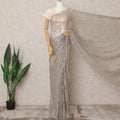Taupe Grey Premium Metallic Chantilly Lace Saree with Stone Work, 5.5 Meters Length, 110 Cms Width, Made in France-D23879 Regal Fabrics