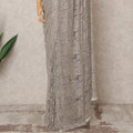 Taupe Grey Premium Metallic Chantilly Lace Saree with Stone Work, 5.5 Meters Length, 110 Cms Width, Made in France-D23879 Regal Fabrics