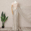 White Premium Metallic Chantilly Lace Saree with Stone Work, 5.5 Meters Length, 110 Cms Width, Made in France-D23881 Regal Fabrics