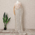 White Premium Metallic Chantilly Lace Saree with Stone Work, 5.5 Meters Length, 110 Cms Width, Made in France-D23881 Regal Fabrics