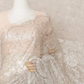White Premium Metallic Chantilly Lace Saree with Stone Work, 5.5 Meters Length, 110 Cms Width, Made in France-D23881 Regal Fabrics