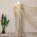 Golden Beige Premium Metallic Chantilly Lace Saree with Stone Work, 5.5 Meters Length, 110 Cms Width, Made in France-D23885 Regal Fabrics