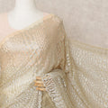 Golden Beige Premium Metallic Chantilly Lace Saree with Stone Work, 5.5 Meters Length, 110 Cms Width, Made in France-D23885 Regal Fabrics