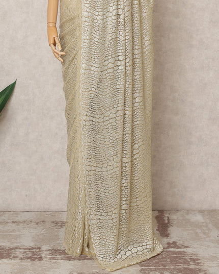 Golden Beige Premium Metallic Chantilly Lace Saree with Stone Work, 5.5 Meters Length, 110 Cms Width, Made in France-D23885 Regal Fabrics