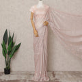 Blush Pink Premium Metallic Chantilly Lace Saree with Stone Work, 5.5 Meters Length, 110 Cms Width, Made in France-D23886