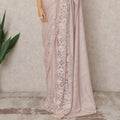 Blush Pink Premium Metallic Chantilly Lace Saree with Stone Work, 5.5 Meters Length, 110 Cms Width, Made in France-D23886