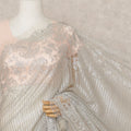 Ivory Silver Premium Metallic Chantilly Lace Saree with Stone Work, 5.5 Meters Length, 110 Cms Width, Made in France-D23888