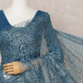 Teal Blue Premium Metallic Chantilly Lace Saree Fabric, 5.5 Meters Length, 110 Cms Width, Made in France-D23893
