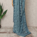 Teal Blue Premium Metallic Chantilly Lace Saree Fabric, 5.5 Meters Length, 110 Cms Width, Made in France-D23893