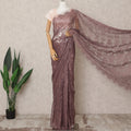 Dusty Mauve Premium Metallic Chantilly Lace Saree Fabric, 5.5 Meters Length, 110 Cms Width, Made in France-D23894