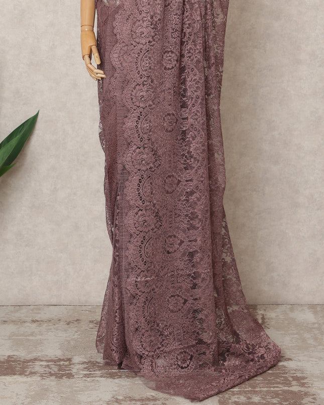 Dusty Mauve Premium Metallic Chantilly Lace Saree Fabric, 5.5 Meters Length, 110 Cms Width, Made in France-D23894 Regal Fabrics