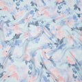 Sky Blue Base Soft Pink and Lilac Watercolor Floral Printed Pure Silk Chiffon Fabric, 110 Cms Width, Made in South Korea-D23993
