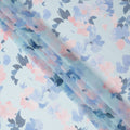 Sky Blue Base Soft Pink and Lilac Watercolor Floral Printed Pure Silk Chiffon Fabric, 110 Cms Width, Made in South Korea-D23993