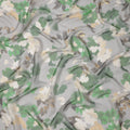 Soft Grey Base Green and Ivory Oversized Floral Printed Pure Silk Chiffon Fabric, 110 Cms Width, Made in South Korea-D23994