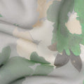 Soft Grey Base Green and Ivory Oversized Floral Printed Pure Silk Chiffon Fabric, 110 Cms Width, Made in South Korea-D23994