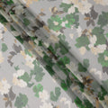 Soft Grey Base Green and Ivory Oversized Floral Printed Pure Silk Chiffon Fabric, 110 Cms Width, Made in South Korea-D23994
