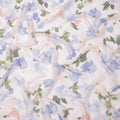 White Base Lilac Blue and Soft Pink Watercolor Floral Printed Pure Silk Chiffon Fabric, 110 Cms Width, Made in South Korea-D23995
