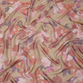 Brown Base Red and Pink Watercolor Floral Printed Pure Silk Chiffon Fabric, 110 Cms Width, Made in South Korea-D23997