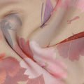Brown Base Red and Pink Watercolor Floral Printed Pure Silk Chiffon Fabric, 110 Cms Width, Made in South Korea-D23997