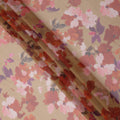 Brown Base Red and Pink Watercolor Floral Printed Pure Silk Chiffon Fabric, 110 Cms Width, Made in South Korea-D23997