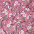 Pink Base Mauve and White Watercolor Floral Printed Pure Silk Chiffon Fabric, 110 Cms Width, Made in South Korea-D23998
