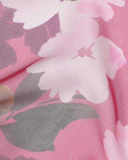 Pink Base Mauve and White Watercolor Floral Printed Pure Silk Chiffon Fabric, 110 Cms Width, Made in South Korea-D23998