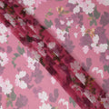 Pink Base Mauve and White Watercolor Floral Printed Pure Silk Chiffon Fabric, 110 Cms Width, Made in South Korea-D23998