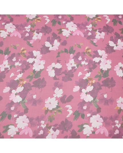 Pink Base Mauve and White Watercolor Floral Printed Pure Silk Chiffon Fabric, 110 Cms Width, Made in South Korea-D23998