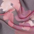 Charcoal Grey Base Pink and Mauve Watercolor Floral Printed Pure Silk Chiffon Fabric, 110 Cms Width, Made in South Korea-D23999