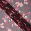 Charcoal Grey Base Pink and Mauve Watercolor Floral Printed Pure Silk Chiffon Fabric, 110 Cms Width, Made in South Korea-D23999