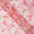 White Base Coral Pink and Blush Watercolor Floral Printed Pure Silk Chiffon Fabric, 110 Cms Width, Made in South Korea-D24001 - Regal Fabrics