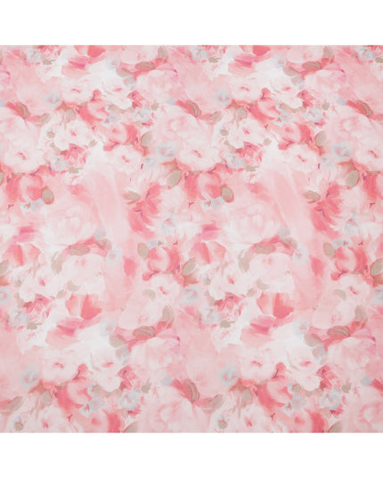 White Base Coral Pink and Blush Watercolor Floral Printed Pure Silk Chiffon Fabric, 110 Cms Width, Made in South Korea-D24001 - Regal Fabrics