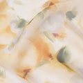 White Base Yellow Ochre and Soft Green Watercolor Floral Printed Pure Silk Chiffon Fabric, 110 Cms Width, Made in South Korea-D24002