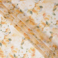White Base Yellow Ochre and Soft Green Watercolor Floral Printed Pure Silk Chiffon Fabric, 110 Cms Width, Made in South Korea-D24002