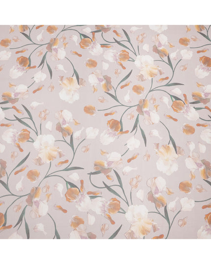 Dusty Lilac Base Peach and Ivory Floral Vine Printed Pure Silk Chiffon Fabric, 110 Cms Width, Made in South Korea-D24003