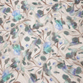 Ivory Base Blue-Green and Teal Artistic Floral Printed Pure Silk Chiffon Fabric, 110 Cms Width, Made in South Korea-D24004