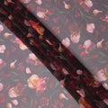Dusty Mauve Base Coral and Peach Iris Floral Printed Pure Silk Chiffon Fabric, 110 Cms Width, Made in South Korea-D24005