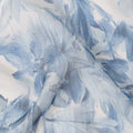 White Base Monochrome Blue Floral Brushstroke Printed Pure Silk Chiffon Fabric, 110 Cms Width, Made in South Korea-D24008