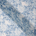 White Base Monochrome Blue Floral Brushstroke Printed Pure Silk Chiffon Fabric, 110 Cms Width, Made in South Korea-D24008