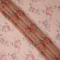 Peach Base Vintage Rose Vine Printed Pure Silk Chiffon Fabric, 110 Cms Width, Made in South Korea-D24009