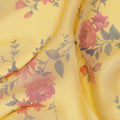 Yellow Base Vintage Rose Vine Printed Pure Silk Chiffon Fabric, 110 Cms Width, Made in South Korea-D24010