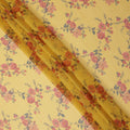 Yellow Base Vintage Rose Vine Printed Pure Silk Chiffon Fabric, 110 Cms Width, Made in South Korea-D24010
