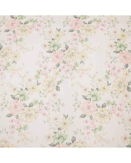 Ivory Base Soft Pastel Oversized Floral Printed Pure Silk Chiffon Fabric, 110 Cms Width, Made in South Korea-D24011