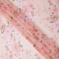 Blush Pink Base Bloom Cluster Floral Printed Pure Silk Chiffon Fabric, 110 Cms Width, Made in South Korea-D24012