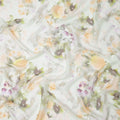 Mint Green Base Soft Blurred Botanical Floral Printed Pure Silk Chiffon Fabric, 110 Cms Width, Made in South Korea-D24013