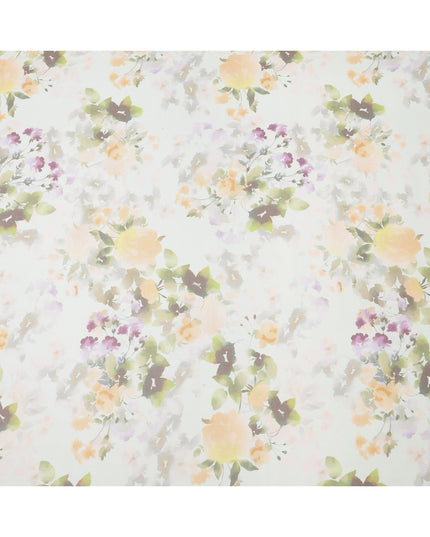 Mint Green Base Soft Blurred Botanical Floral Printed Pure Silk Chiffon Fabric, 110 Cms Width, Made in South Korea-D24013