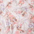Blush White Base Rose Garden Blurred Floral Printed Pure Silk Chiffon Fabric, 110 Cms Width, Made in South Korea-D24014